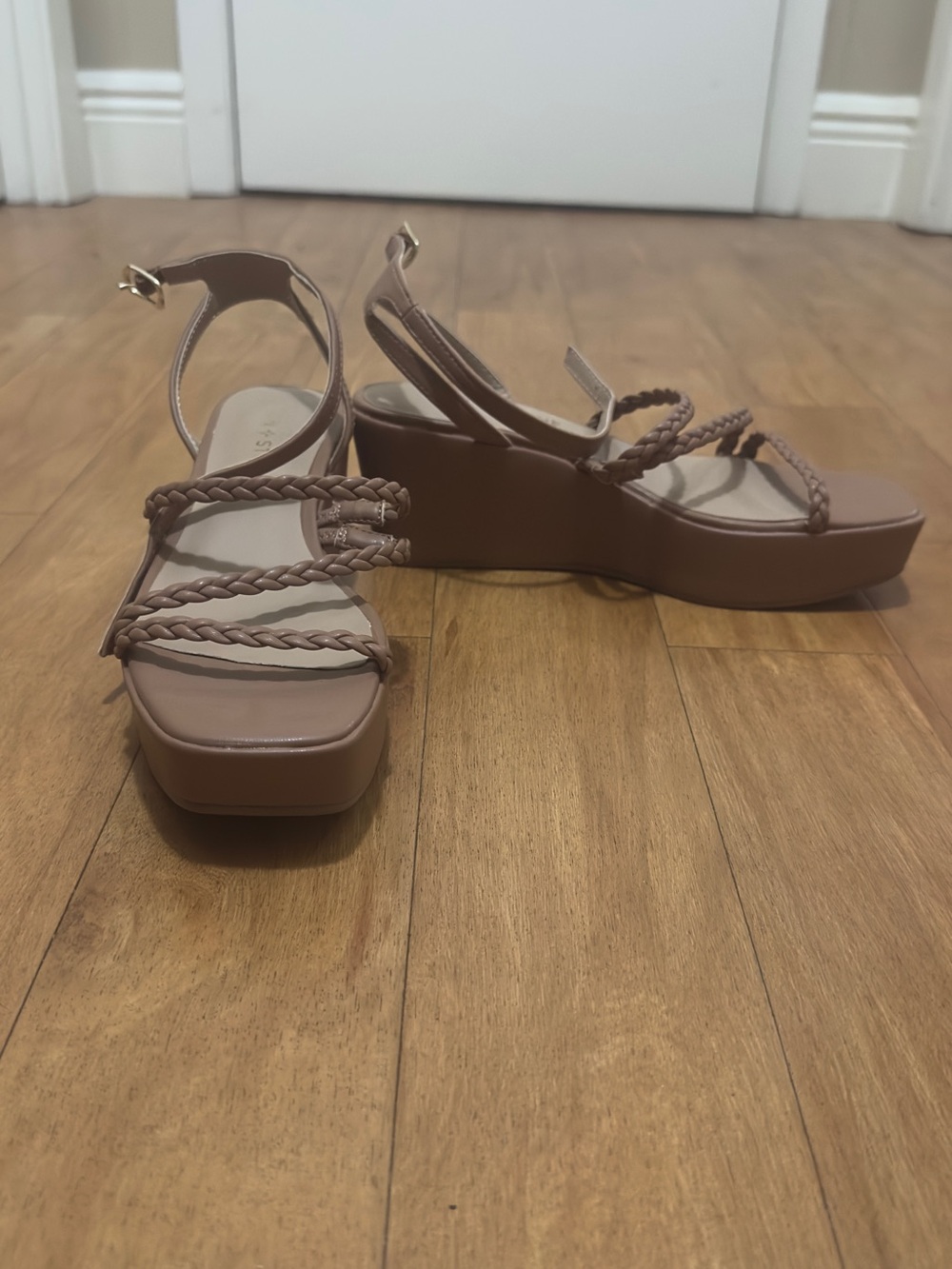 Braided Strap Platform Sandals — Taupe